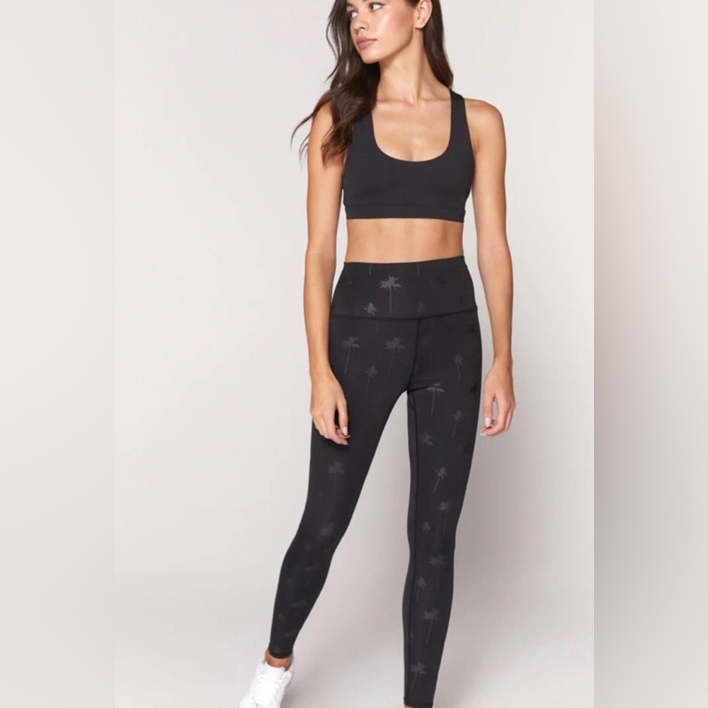 Spiritual Gangster Shine Embossed Palm Tree Legging Black Women's Size M